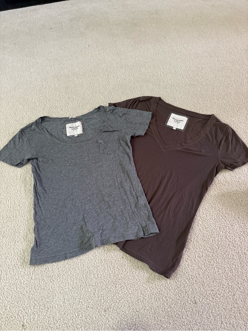 Abercrombie & Fitch Deep Brown V-Neck Tee & Gray Tee